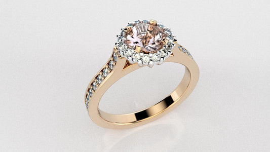 Bague à diamants en or rose et blanc avec Morganite.