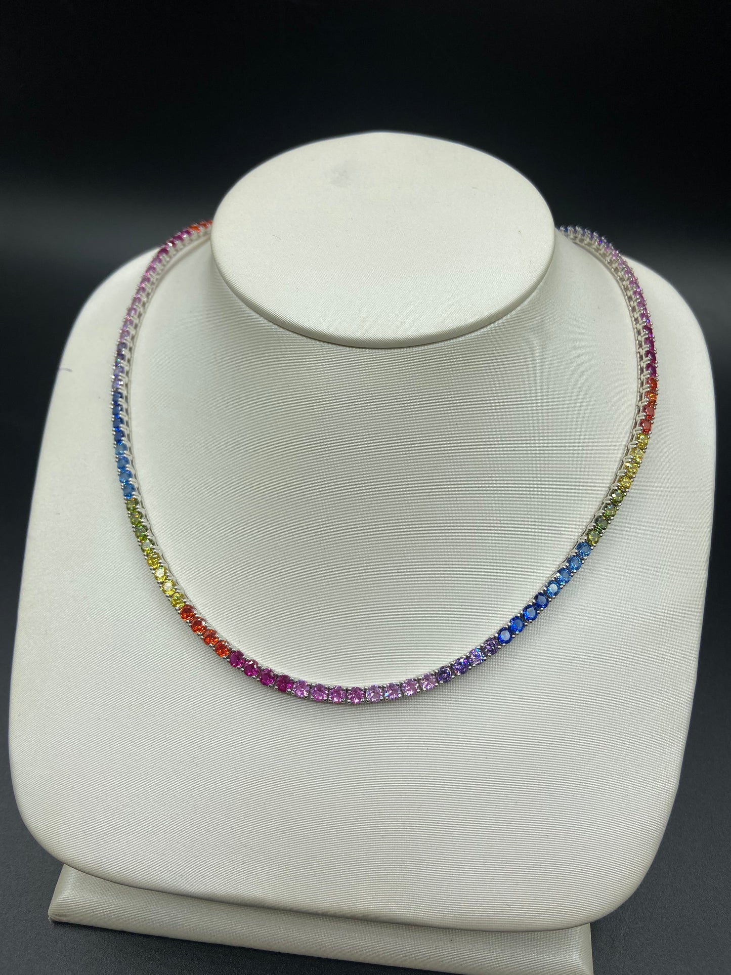 Collier Tennis  en argent et pierres multicolores synthétiques - Bijouterie Jean-Claude Gagnon